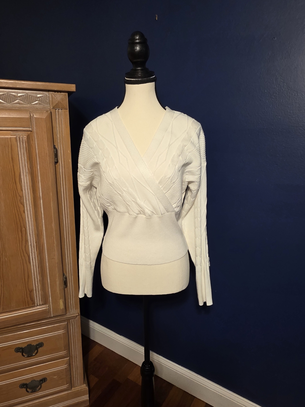 Pink Rose Cream Wrap V-Neck Sweater